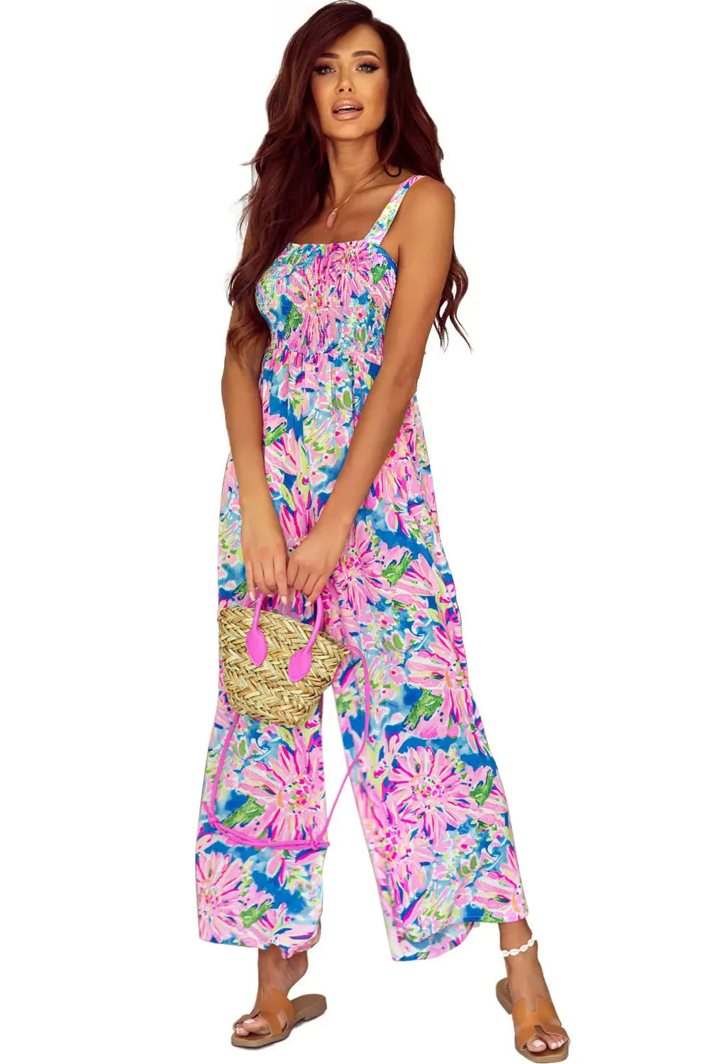 Smocked Wide Leg Jumpsuit - Fashionfitz