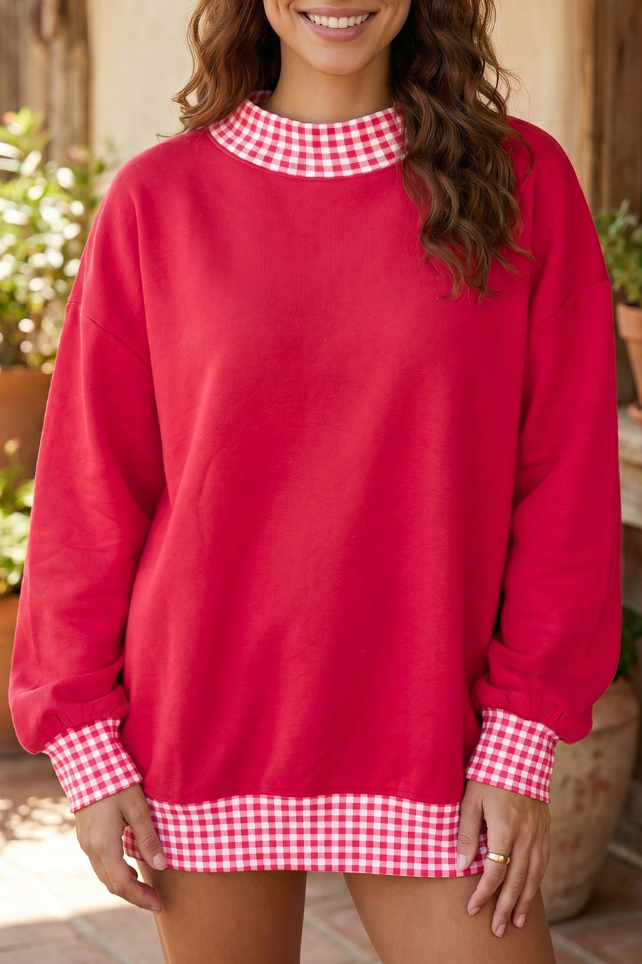 Pink Colorblock Polka Dot Contrast Trim Oversized Sweatshirt Women UK