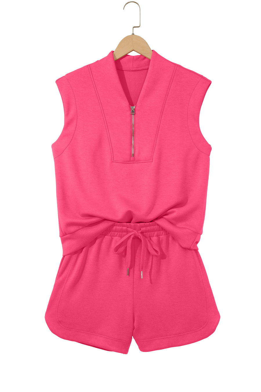 Quarter Zip Sleeveless Top & Shorts 2-Piece Set Women UK