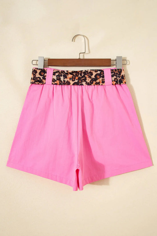 Women’s leopard sash belt pleated high waist wide leg shorts