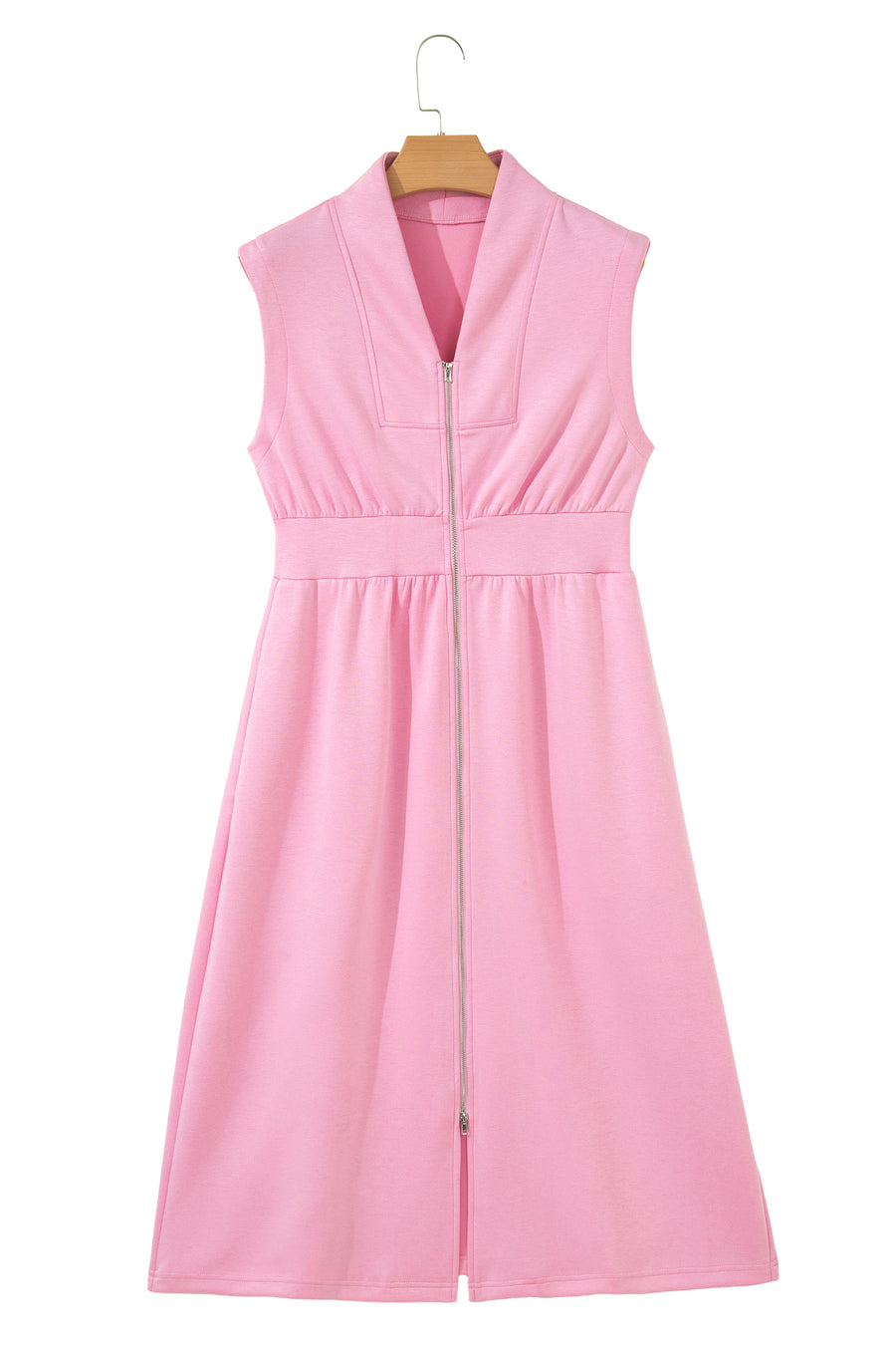 Sleeveless Double Zip High Waist Shift Midi Dress Women UK