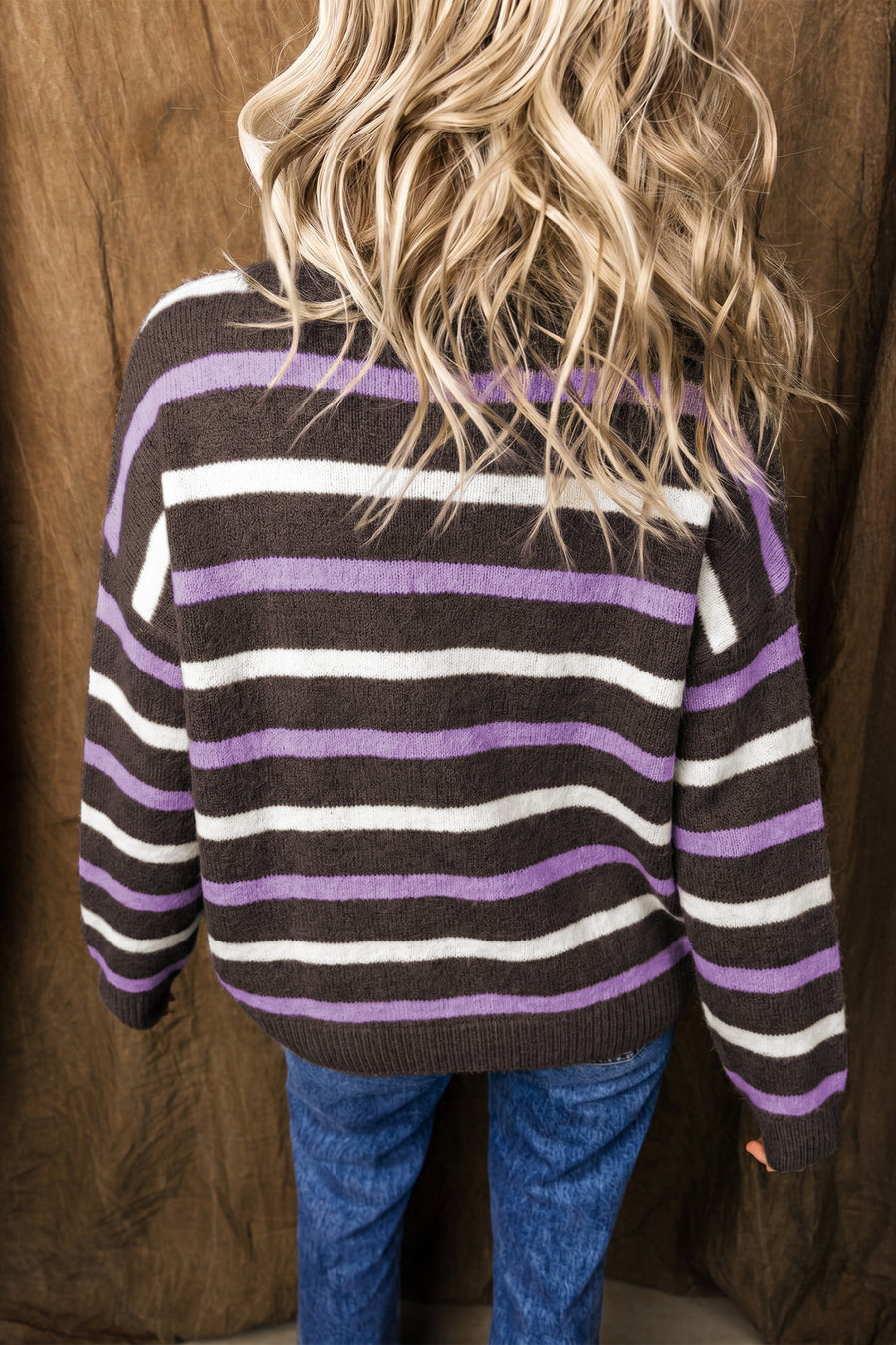 Stripe Embroidered Detail Drop Shoulder Pullover