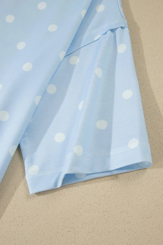 Polka Dot Exposed Seam Loose Tee Drawstring Shorts Two-Piece Set