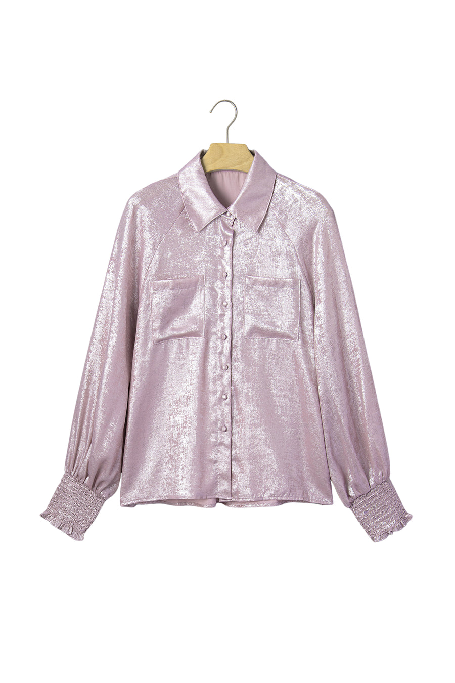 Button Front Ruffle Cuffs Back Paneling Blouse