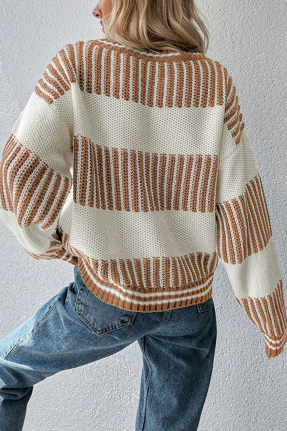 Casual khaki knitwear with two-tone stripe detail