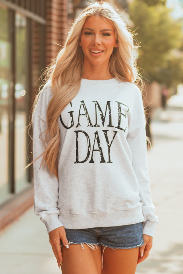 Black Vintage Washed GAME DAY Graphic Baggy Sweatshirt Women UK
