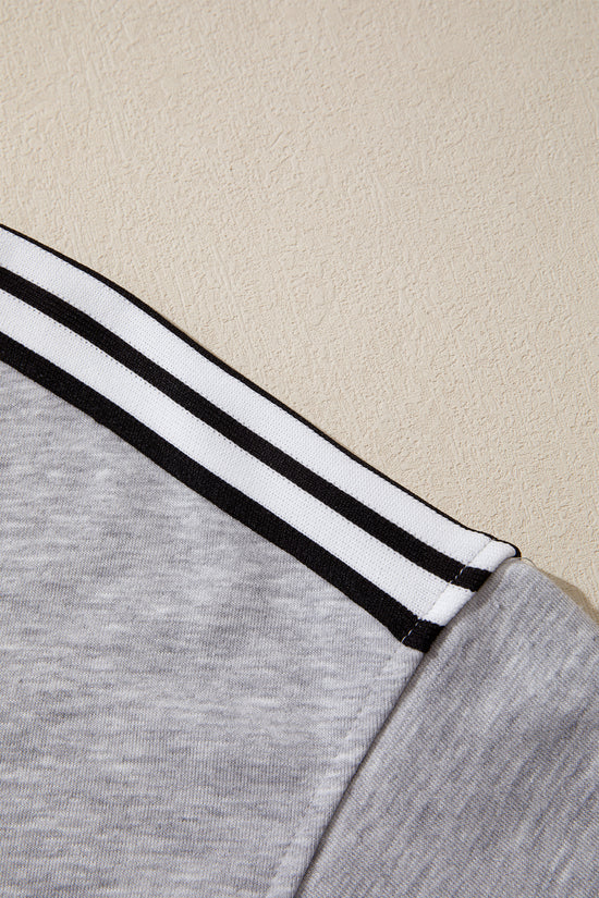 Patchwork Stripe Raw Edge Hem Oversized Short Sleeve Round Neck Tee