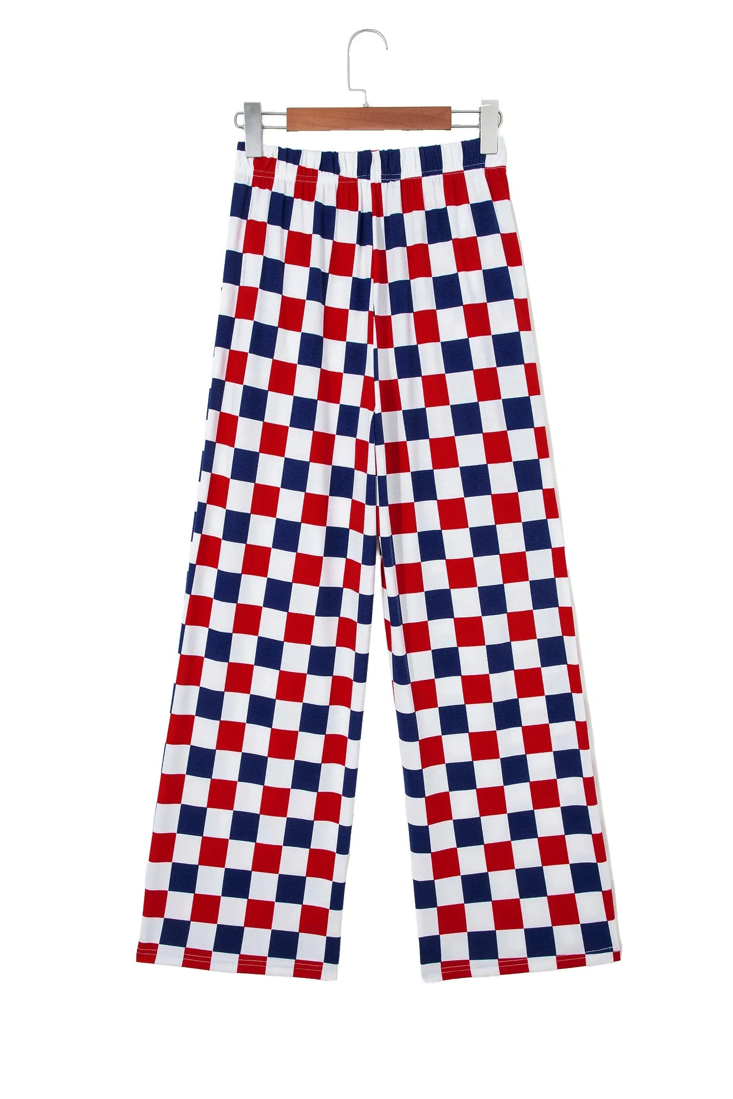 2-tone checked print high waist wide leg trousers with pockets