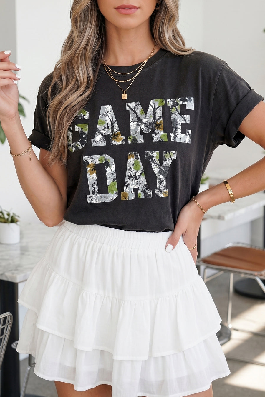 Black Camo Game Day Short Sleeve T-Shirt Women UK