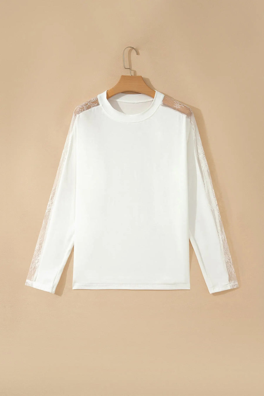 Sheer Lace Splicing Long Sleeve Shift Top Women UK — fabric texture detail | Fashionfitz UK