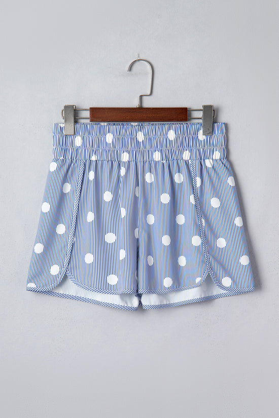 Polka Dot Print Shirred High Waist Casual Shorts