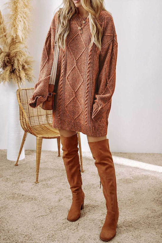 Cable Knit Jumper Dress - Drop Shoulder Loose Fit