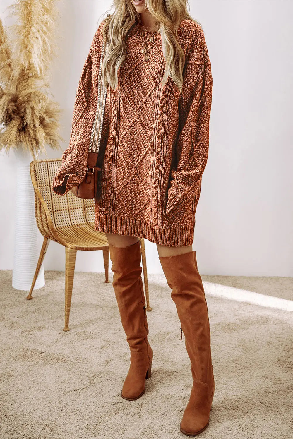 Cable knit jumper dress - drop shoulder loose fit dresses