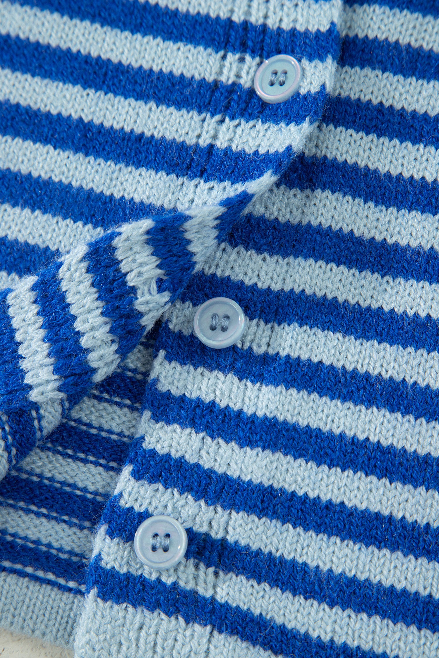 Blue Stripe Half Sleeve Knit Button Cardigan Women UK