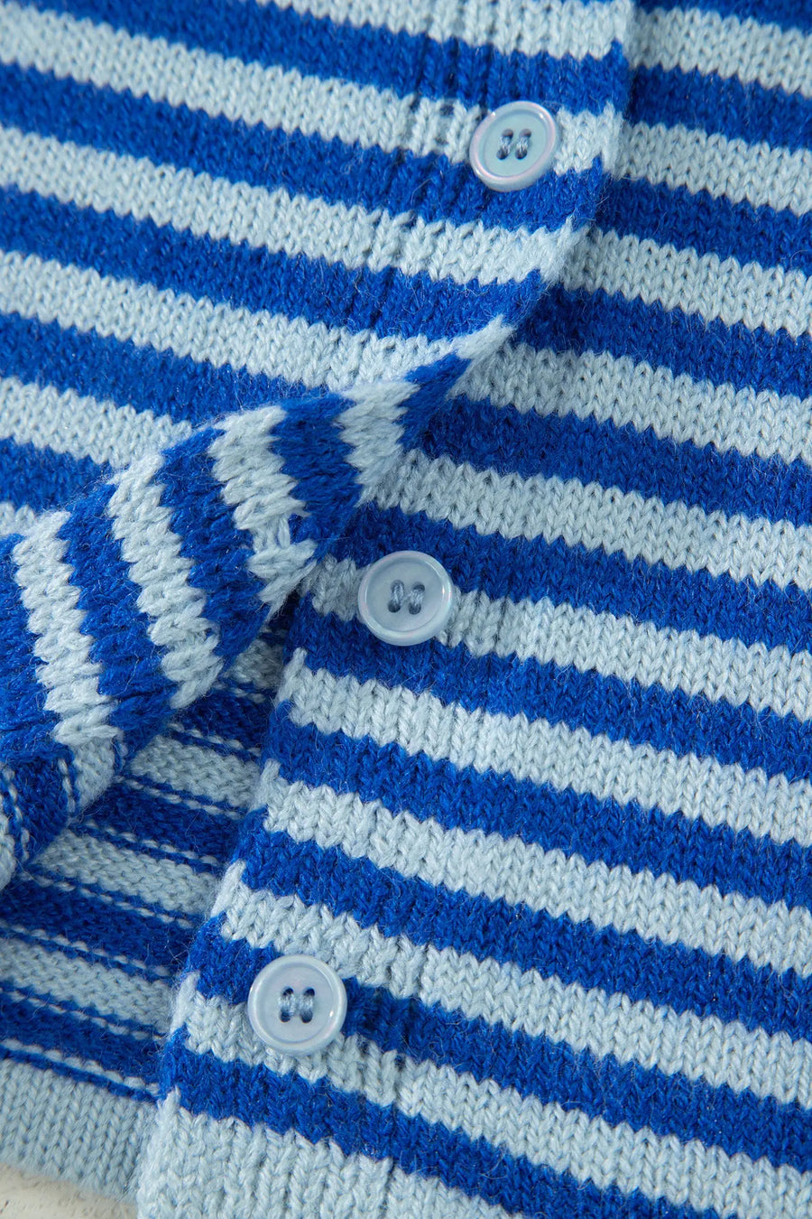 Blue Stripe Half Sleeve Knit Button Cardigan Women UK — styled flat lay | Fashionfitz UK