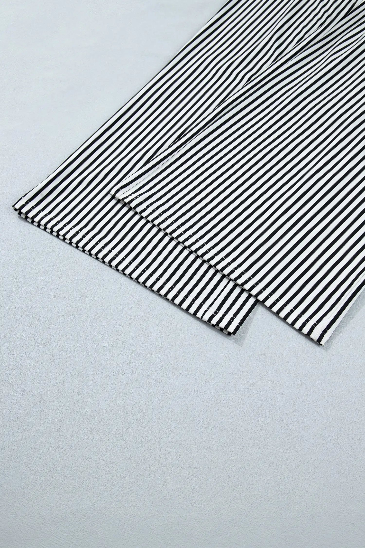 Black stripe plus size wide leg trousers elastic waist bow pockets