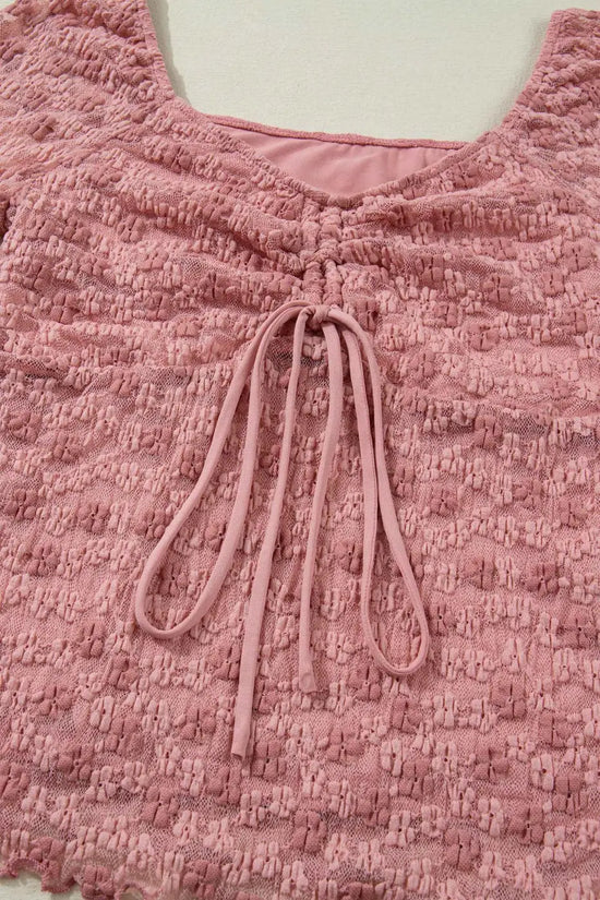 Pink floral lace blouse | bell sleeve square neck top blouses