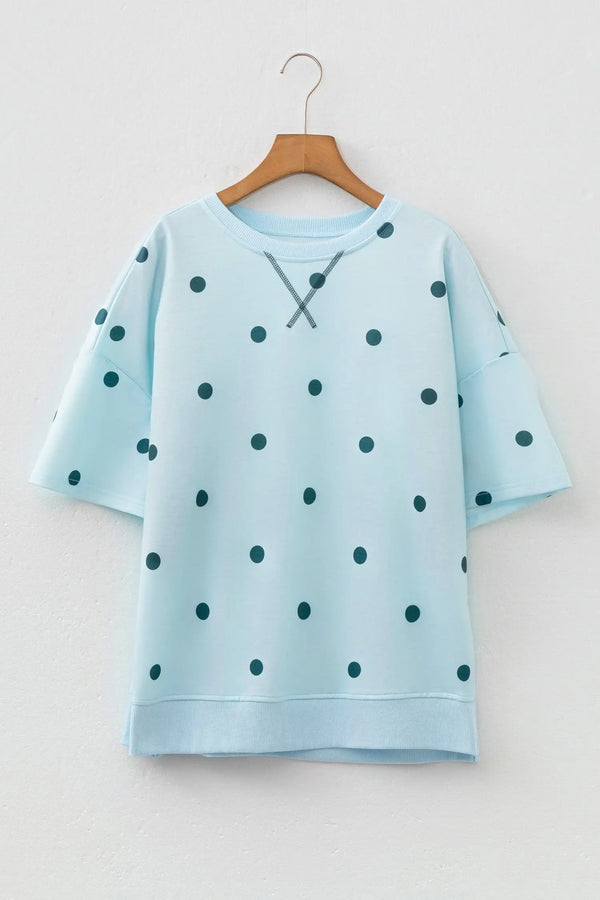 Polka dot crossed seam detail oversized tee front view — Fashionfitz UK