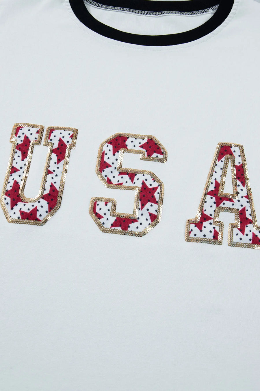 Women’s usa sequin colourblock letter print loose t-shirt t-shirts