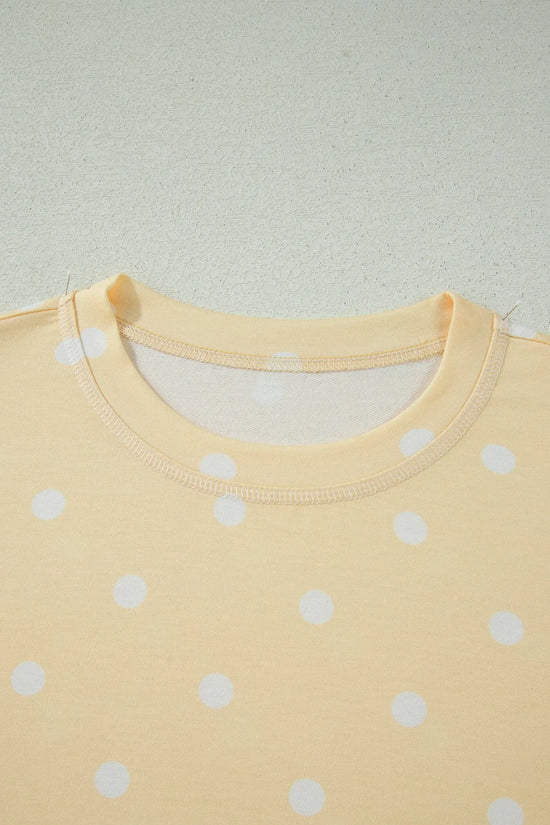 Polka Dot Exposed Seam Loose Tee Drawstring Shorts Two-Piece Set