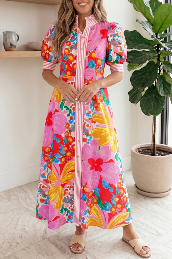 Floral Print Button Down Vacation Dress Women UK