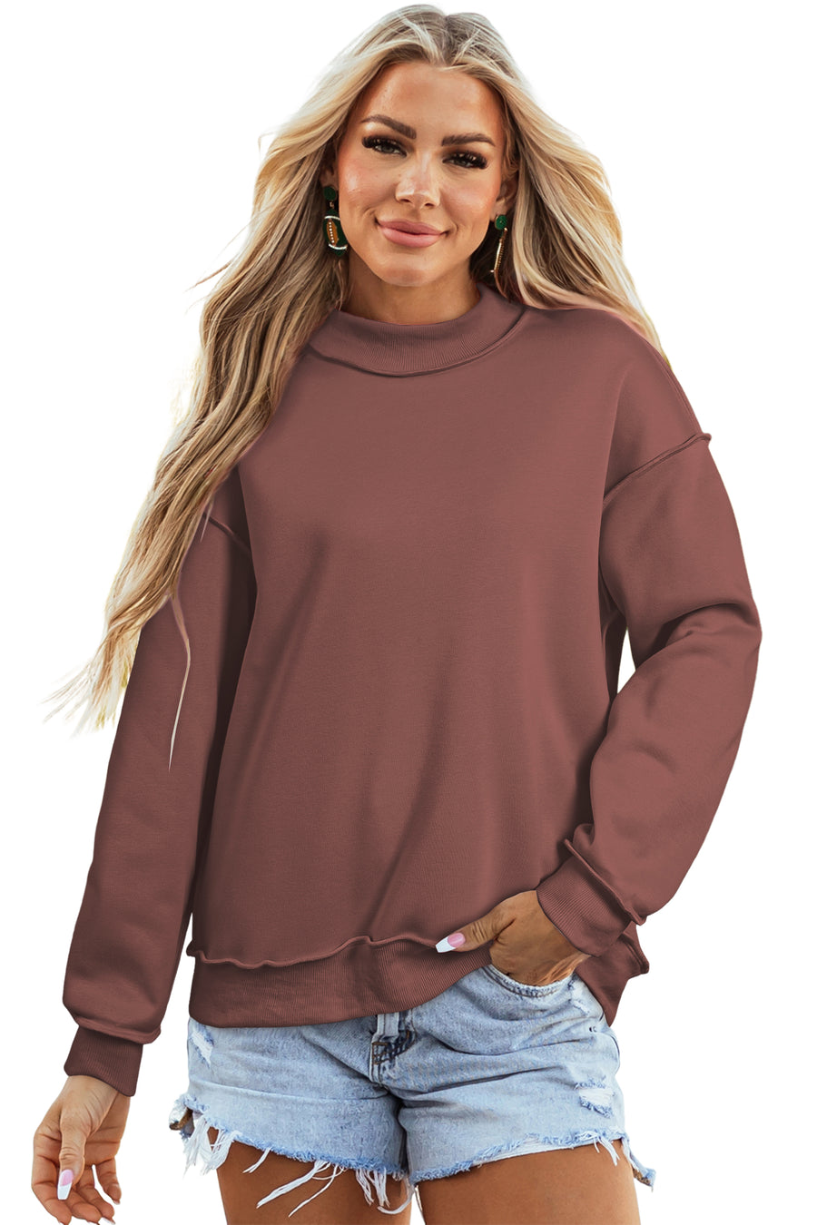 Drop Shoulder Reversible Mock Neck Sweatshirt Women UK