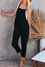 Adjustable Buckle Straps Cropped Jumpsuit - Black - Fashionfitz