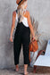 Adjustable buckle straps cropped jumpsuit - black - overalls