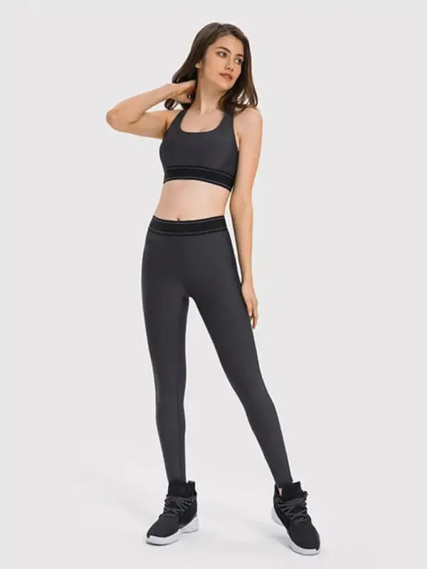Adjustable strap shockproof training sports set - black / s - activewear leggings sets