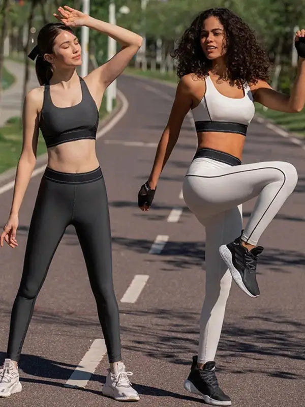 Adjustable strap shockproof training sports set - grey / s - activewear leggings sets