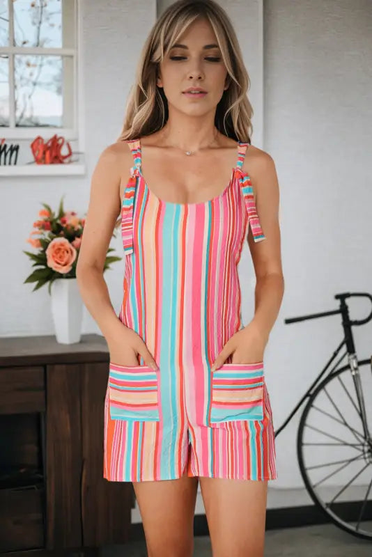 Adjustable straps textured romper - rompers