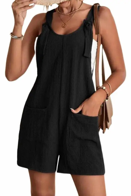 Adjustable straps textured romper - rompers