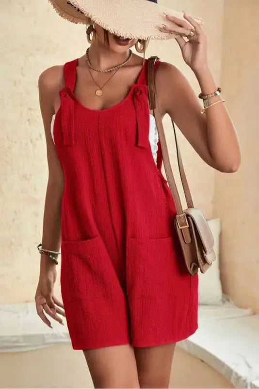 Adjustable straps textured romper - rompers