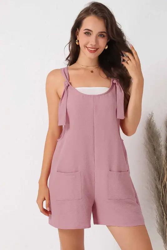 Adjustable straps textured romper - pink / s - rompers