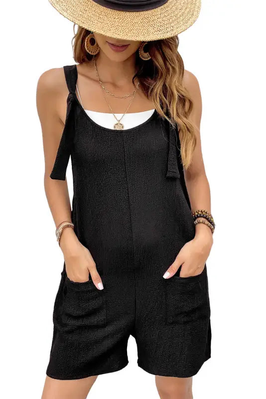 Adjustable straps textured romper - rompers