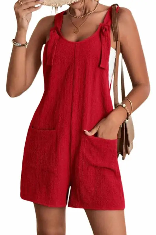 Adjustable straps textured romper - rompers