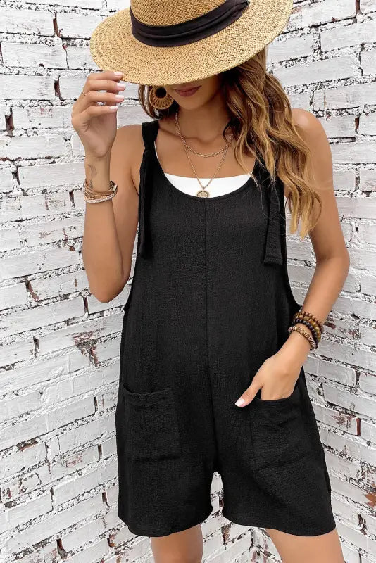 Adjustable straps textured romper - rompers