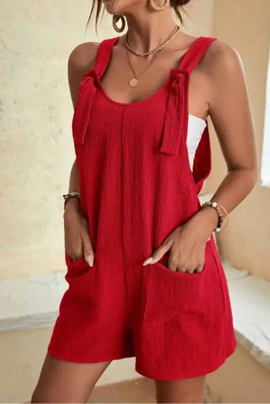 Adjustable straps textured romper - rompers