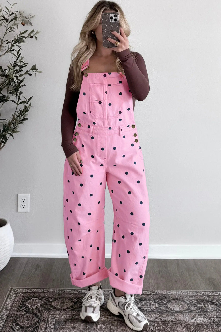 Polka Dot Denim Barrel Overalls Jumpsuit Women UK