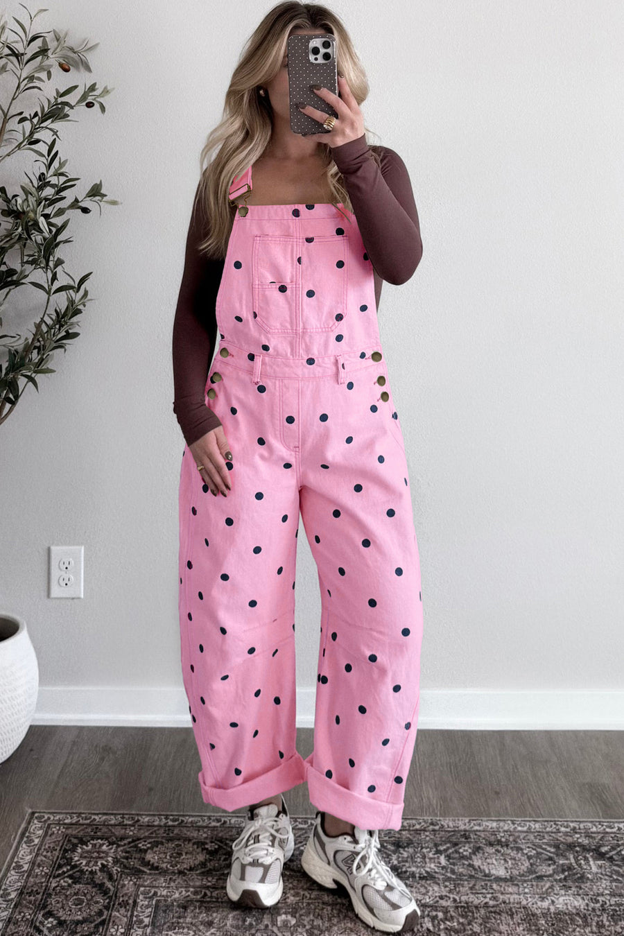 Polka Dot Denim Barrel Overalls Jumpsuit Women UK