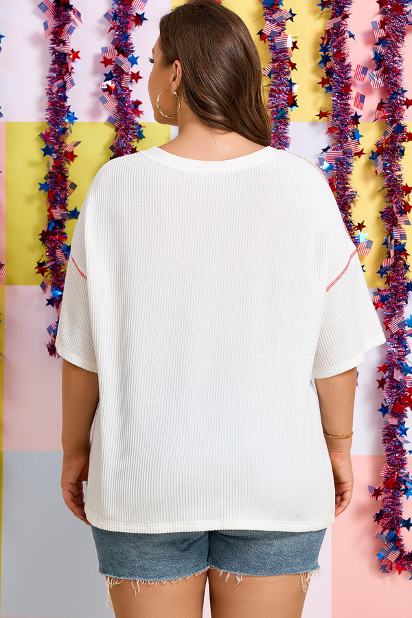 White twisted rib USA graphic plus size tee — side view