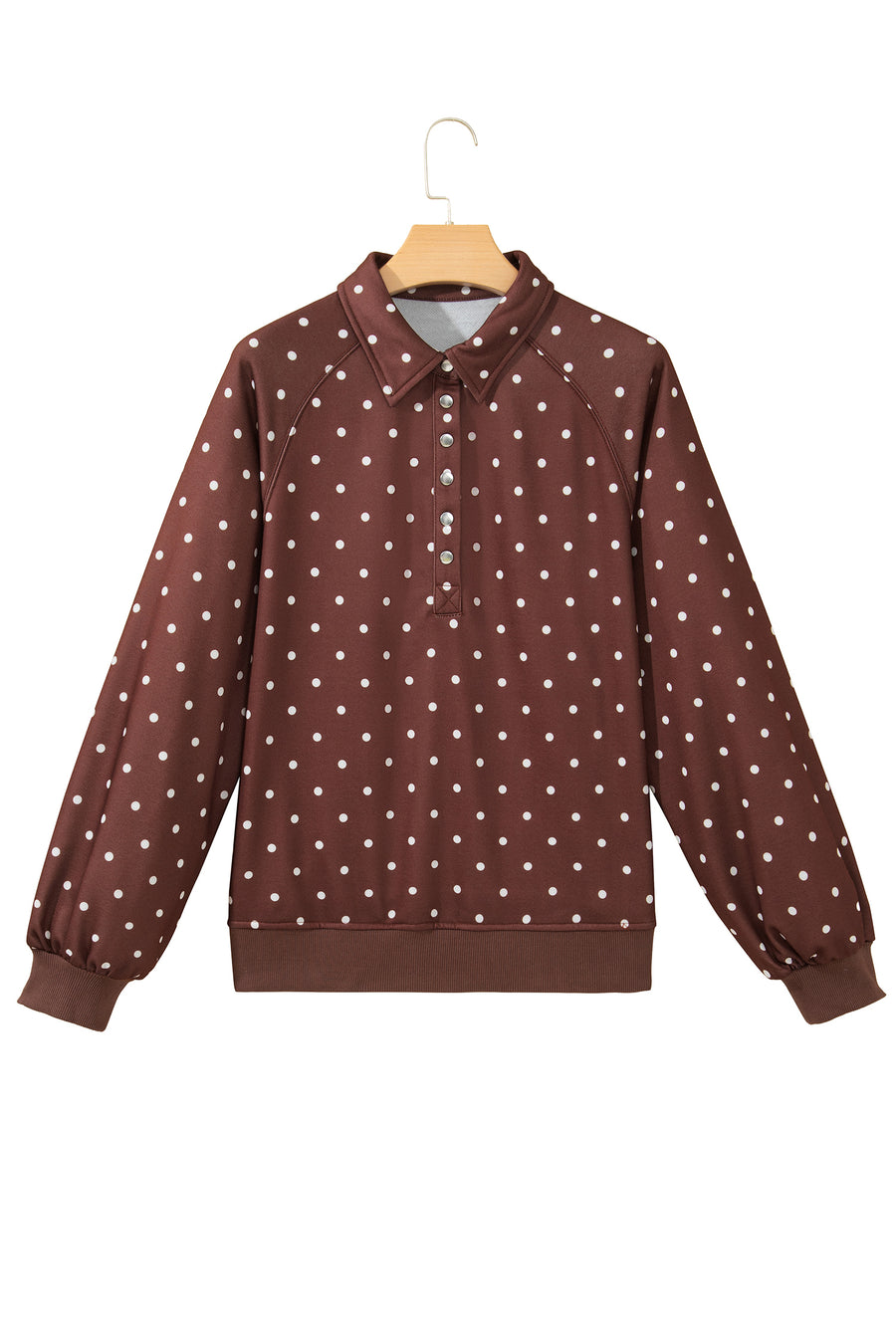 Pink Polka Dot Metal Button Collar Pullover Sweatshirt Women UK