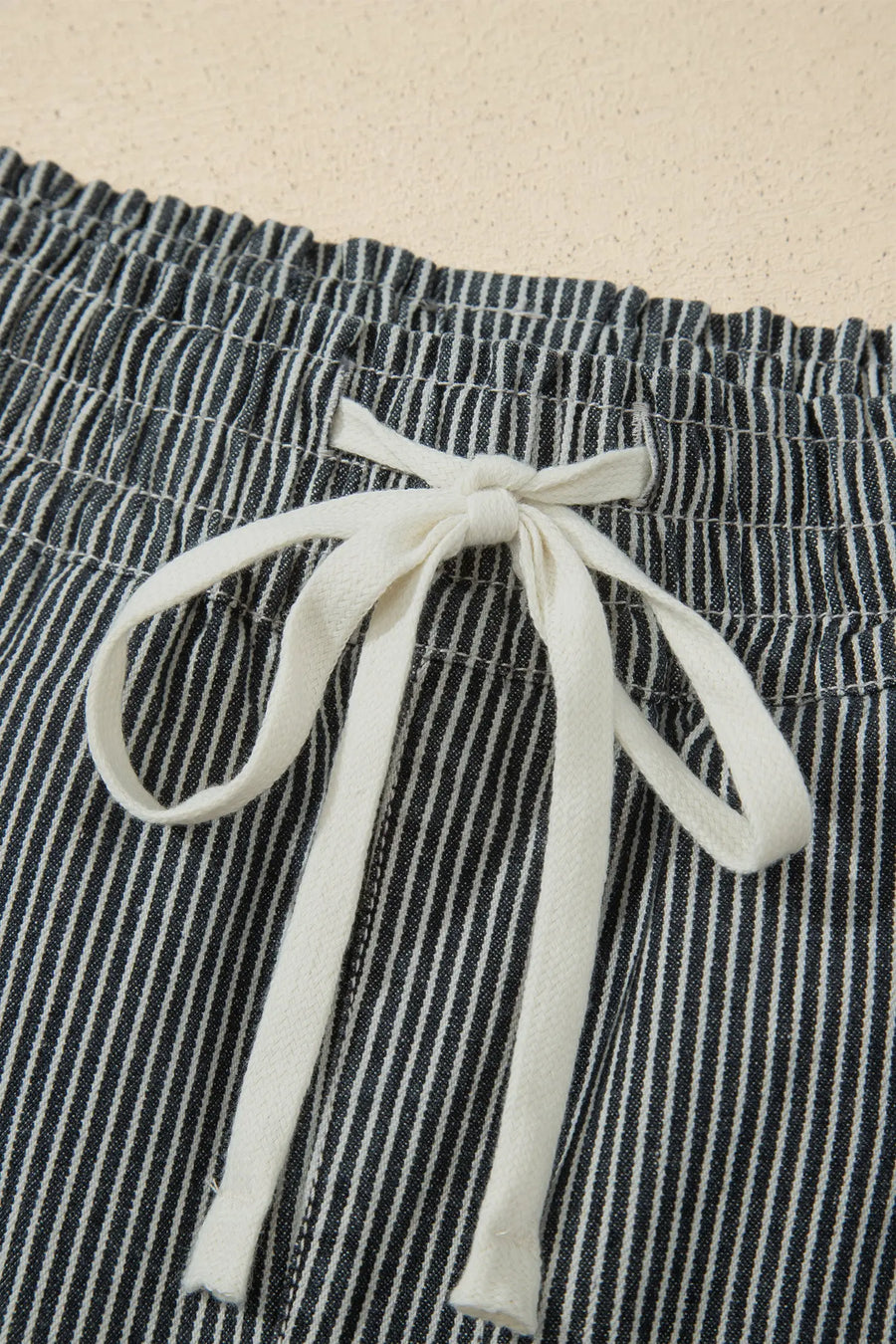 Stripe Raw Edge Drawstring Denim Shorts Women UK — front view third option | Fashionfitz UK