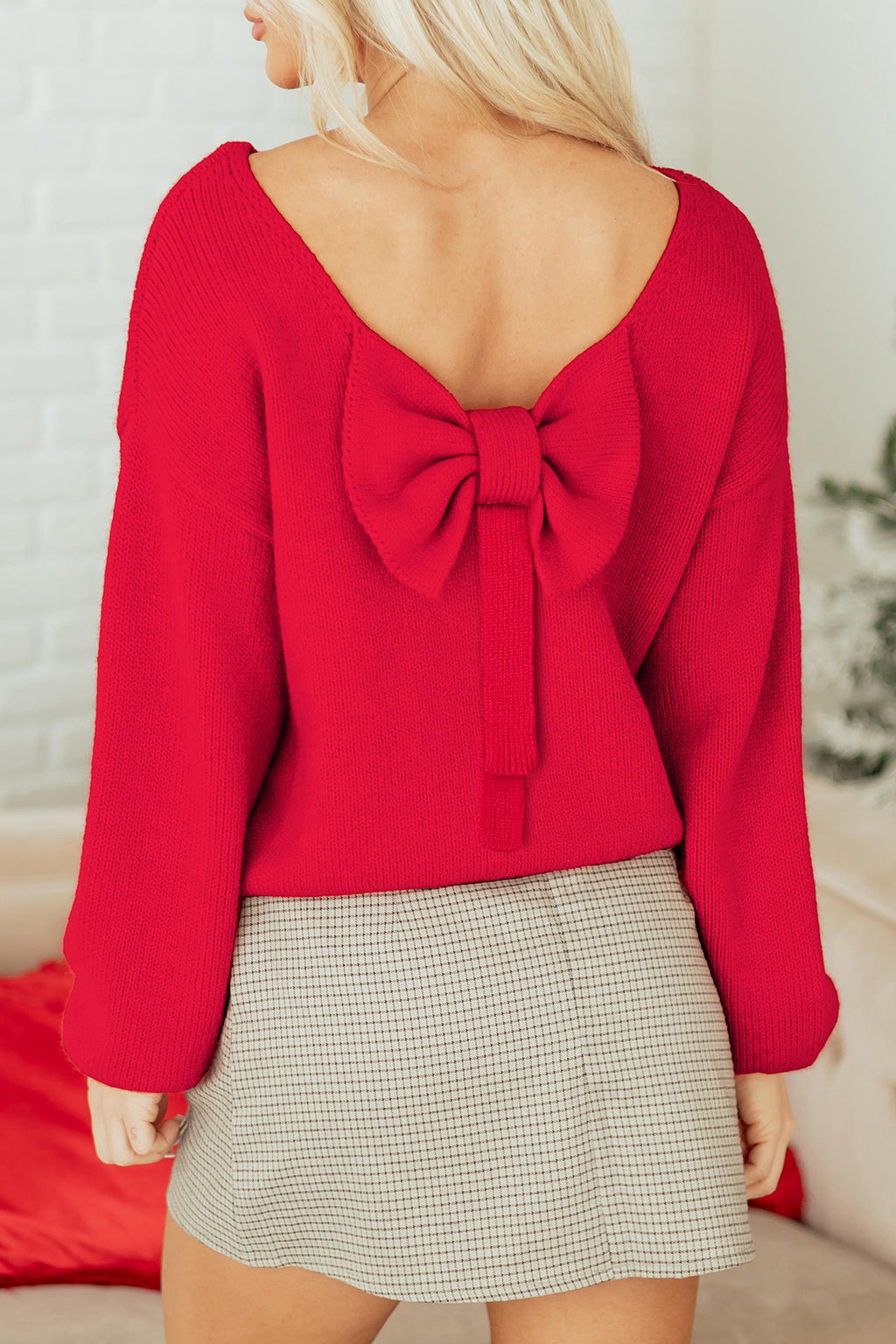 Festive Bow‑Back Backless Jumper