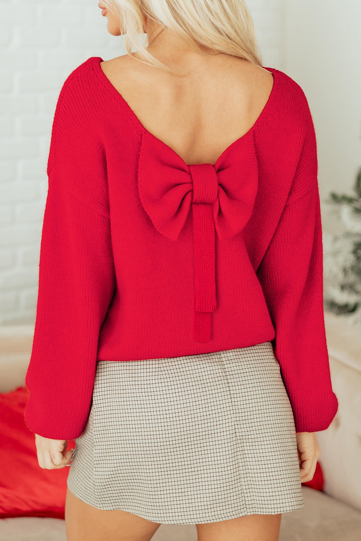 Festive Bow‑Back Backless Jumper