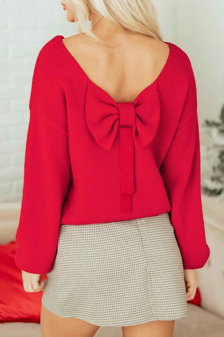 Women’s festive bow‑back backless jumper | fashionfitz