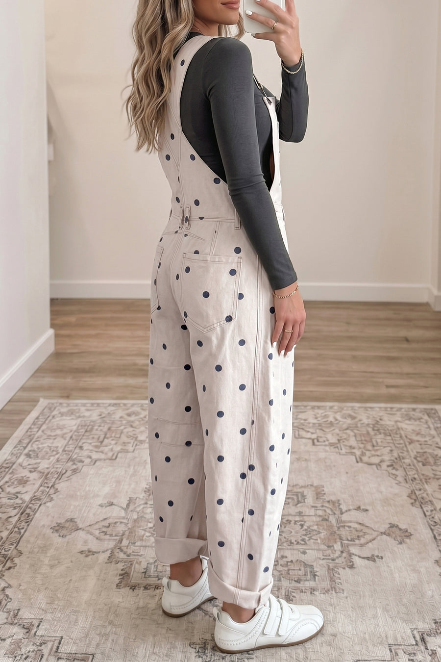 Polka Dot Denim Barrel Overalls Jumpsuit Women UK