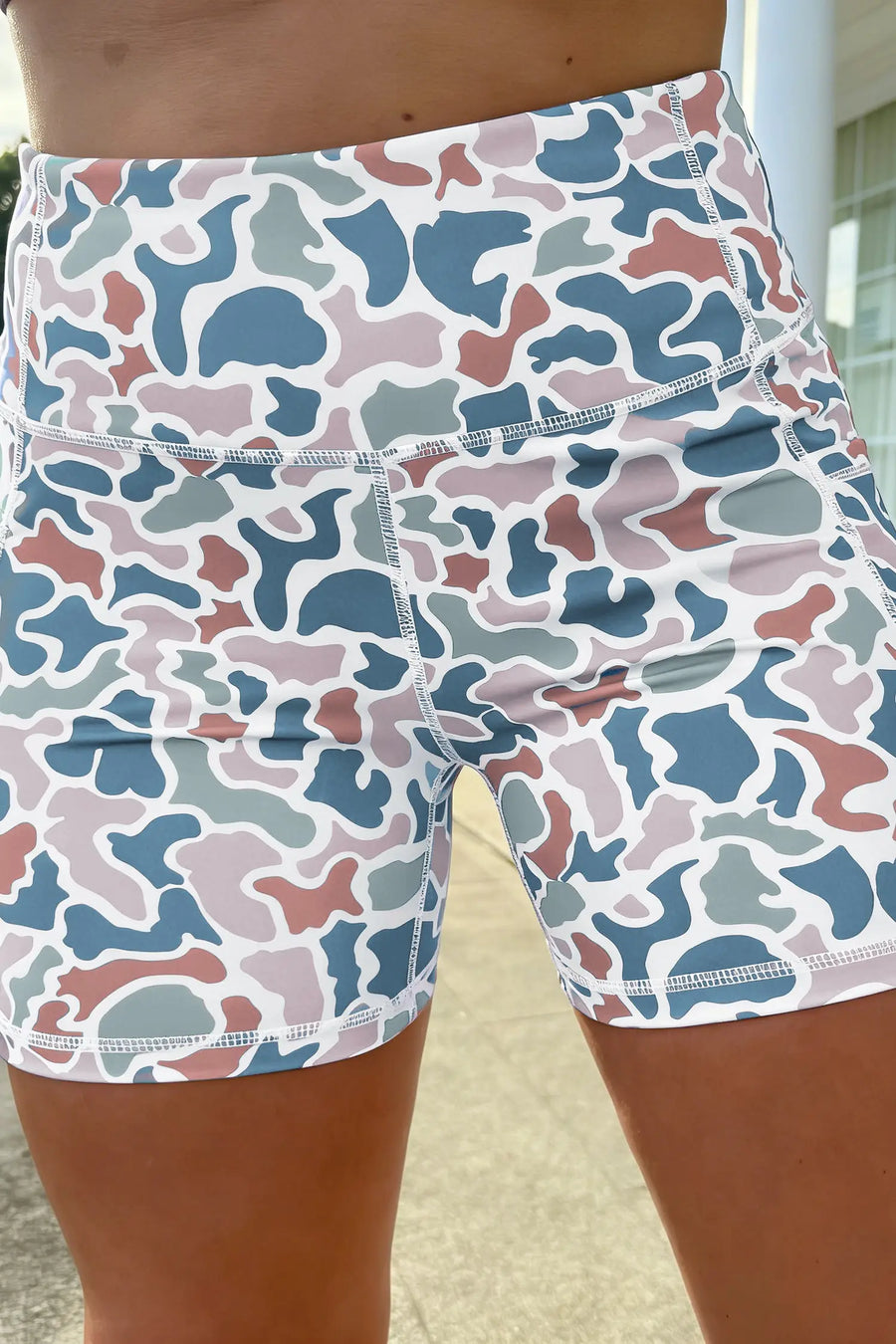 Abstract camo biker shorts back view | Fashionfitz UK