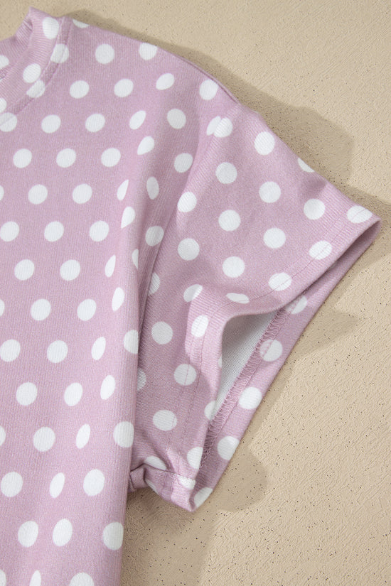 Polka Dot Print Round Neck Short Sleeve Top & Shorts Co-Ord Set