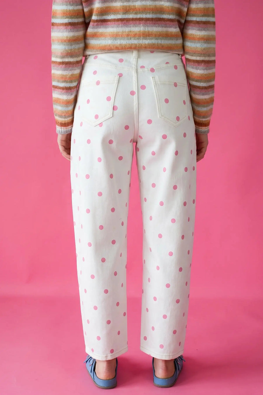 Polka Dot Seam Detail Barrel Jeans Women UK